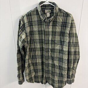 LL Bean Men’s Flannel Plaid Green White Large Regular Fit